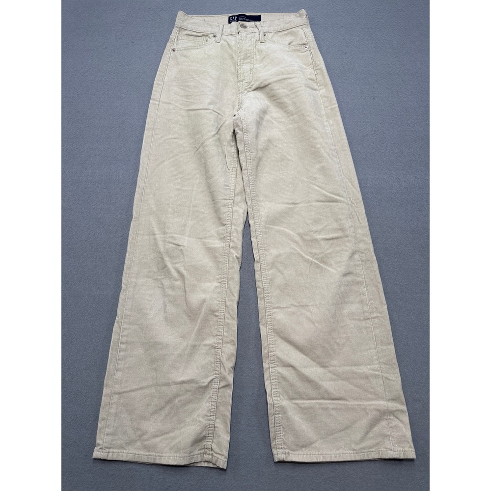 Gap Corduroy Pants‎ Women's 00/24R Beige High Rise Wide Leg Baggy Fit Cotton